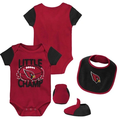 Shop Outerstuff Newborn & Infant Cardinal/black Arizona Cardinals Little Champ Three-piece Bodysuit Bib & Booties Se In Red