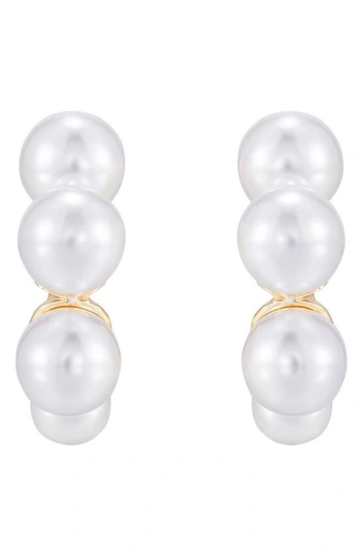 Shop Ettika Five-point Imitation Pearl Huggie Hoop Earrings In Gold