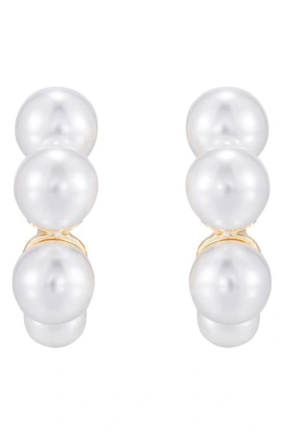 Ettika Five-point Imitation Pearl Huggie Hoop Earrings In Gold