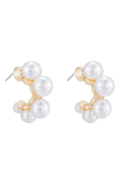 Shop Ettika Five-point Imitation Pearl Huggie Hoop Earrings In Gold