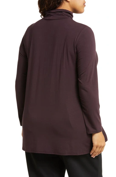 Shop Eileen Fisher Scrunch Neck Long Sleeve Tunic T-shirt In Cassis