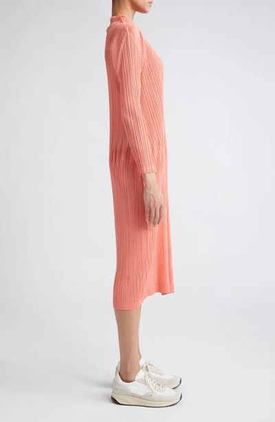 Shop Issey Miyake Monthly Colors October Long Sleeve Pleated Midi Dress In Coral Pink