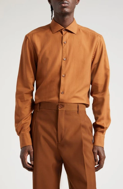Zegna Cashco Regular Fit Button Down Shirt In Vicuna