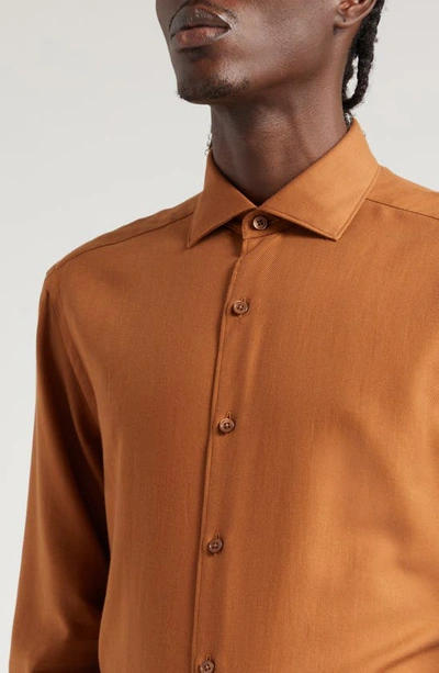Zegna Cashco Regular Fit Button Down Shirt In Vicuna