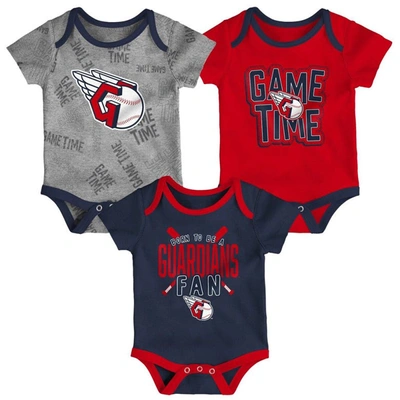 Shop Outerstuff Newborn & Infant Cleveland Guardians Navy/red/heathered Gray Game Time Three-piece Bodysuit Set