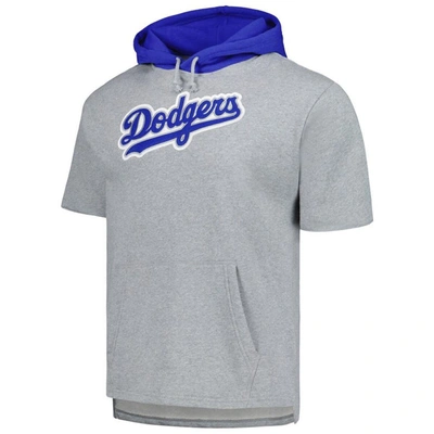 Shop Mitchell & Ness Heather Gray Los Angeles Dodgers Postgame Short Sleeve Pullover Hoodie