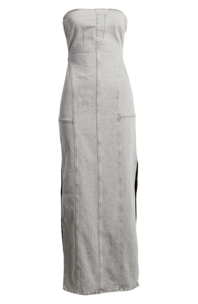 Shop Topshop Strapless Denim Dress In Grey