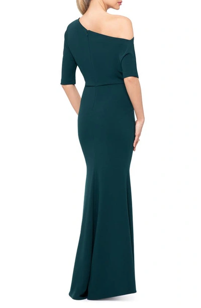 Shop Betsy & Adam One-shoulder Crepe Scuba Trumpet Gown In Pine