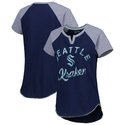 Shop Starter Deep Sea Blue Seattle Kraken Grand Slam Raglan Notch Neck T-shirt In Navy