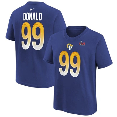 Shop Nike Youth  Aaron Donald Royal Los Angeles Rams Super Bowl Lvi Name & Number T-shirt