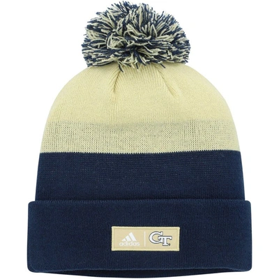 Shop Adidas Originals Adidas Navy/gold Georgia Tech Yellow Jackets Colorblock Cuffed Knit Hat With Pom