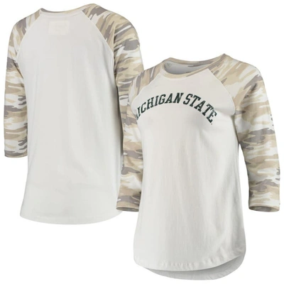 Shop Camp David White/camo Michigan State Spartans Boyfriend Baseball Raglan 3/4-sleeve T-shirt