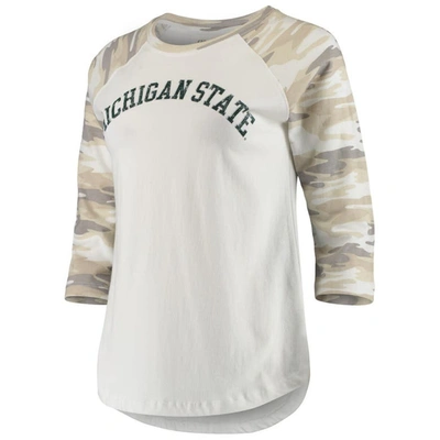 Shop Camp David White/camo Michigan State Spartans Boyfriend Baseball Raglan 3/4-sleeve T-shirt