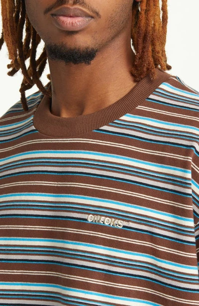 Shop Checks Stripe Cotton T-shirt In Brown/ Blue