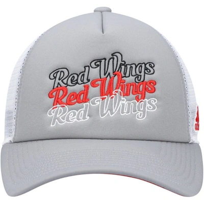 Shop Adidas Originals Adidas Gray/white Detroit Red Wings Foam Trucker Snapback Hat