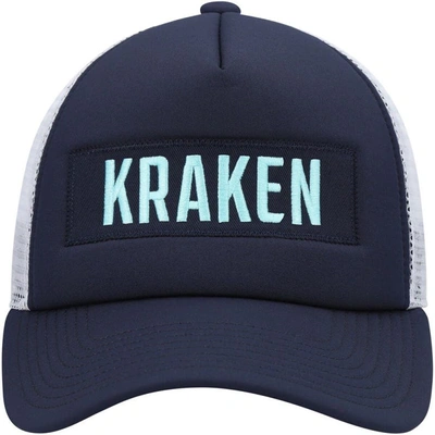 Shop Adidas Originals Adidas Deep Sea Blue/white Seattle Kraken Team Plate Trucker Snapback Hat In Navy