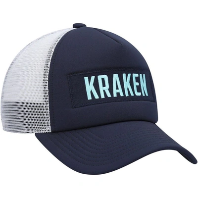 Shop Adidas Originals Adidas Deep Sea Blue/white Seattle Kraken Team Plate Trucker Snapback Hat In Navy