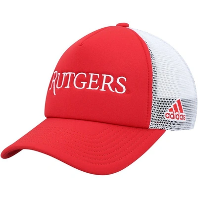 Shop Adidas Originals Adidas Scarlet/white Rutgers Scarlet Knights Foam Trucker Snapback Hat
