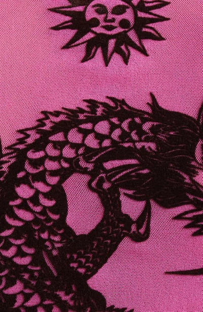 Shop Jean Paul Gaultier Tattoo Print Semisheer Tulle Top In Shocking Pink