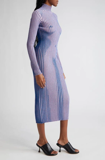 Shop Jean Paul Gaultier Body Morph Metallic Trompe L'oeil Merino Wool Blend Rib Sweater Dress In Pink/ Blue