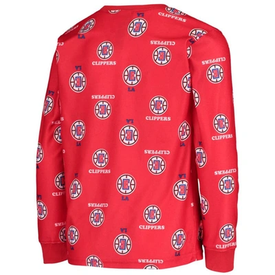 Shop Outerstuff Youth Red La Clippers Allover Print Long Sleeve T-shirt And Pants Sleep Set