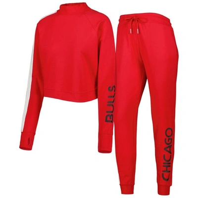 Shop Lusso Red Chicago Bulls Maddie & Matildas Raglan Tri-blend Pullover Hoodie & Jogger Pants Set