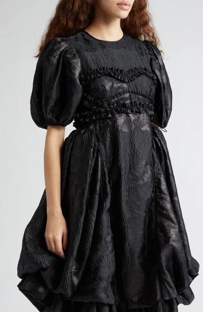 Shop Cecilie Bahnsen The Union Fil Coupé Puff Sleeve Adjustable Hem Dress In Black