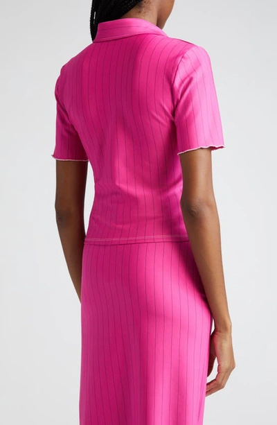 Shop Sammy B Stripe Short Sleeve Crop Button-up Shirt In Pink