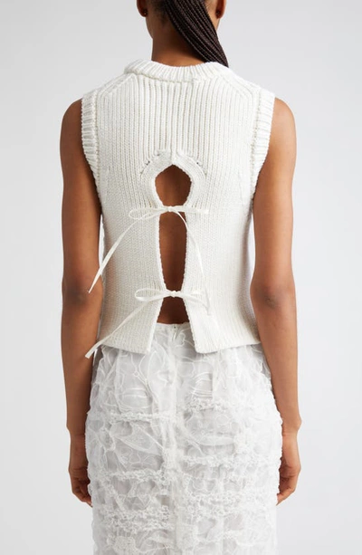 Shop Cecilie Bahnsen Merino Wool Cable Tie Back Sweater Vest In Ecru