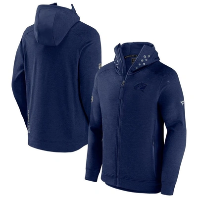 Shop Fanatics Branded Heather Navy Columbus Blue Jackets Authentic Pro Road Tech Full-zip Hoodie Jacket