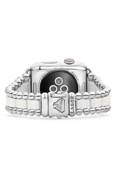 Lagos Smart Caviar White Ceramic Apple Watch Bracelet, 42-44mm In Silver/white