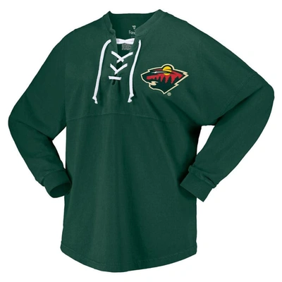 Shop Fanatics Branded Green Minnesota Wild Spirit Lace-up V-neck Long Sleeve Jersey T-shirt