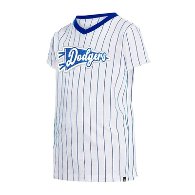 Shop New Era Girls Youth  White Los Angeles Dodgers Pinstripe V-neck T-shirt