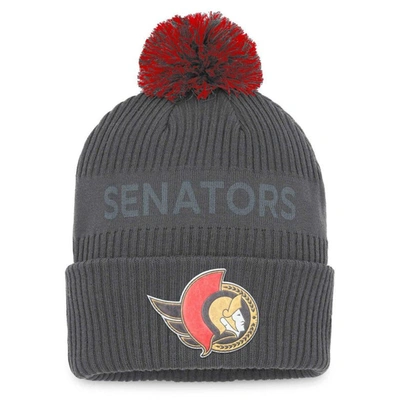 Shop Fanatics Branded Charcoal Ottawa Senators Authentic Pro Home Ice Cuffed Knit Hat With Pom