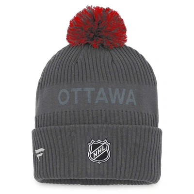 Shop Fanatics Branded Charcoal Ottawa Senators Authentic Pro Home Ice Cuffed Knit Hat With Pom
