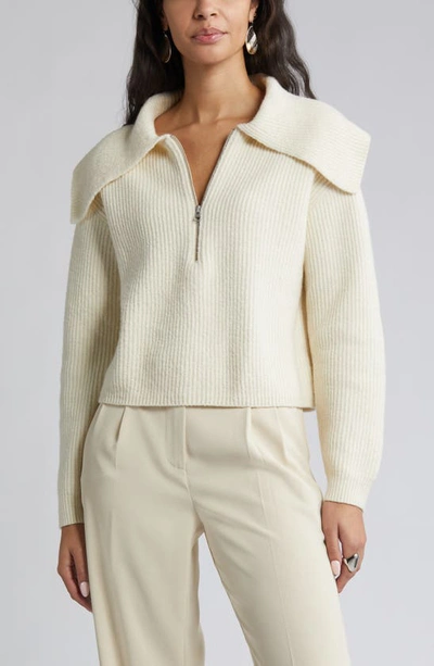 Shop Open Edit Rib Half Zip Sweater In Ivory Dove