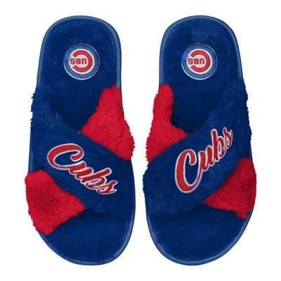 Shop Foco Royal Chicago Cubs Two-tone Crossover Faux Fur Slide Slippers