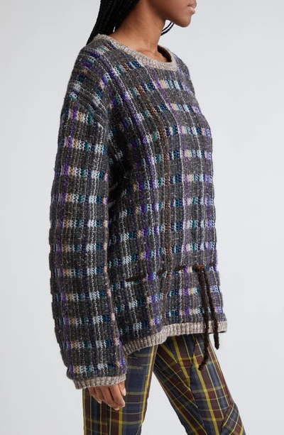 Collina Strada X Vitelli Plaid Crewneck Sweater In Vitelli Brown Plaid