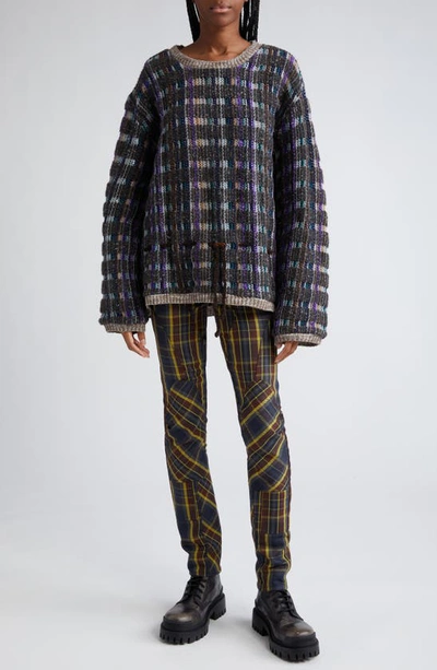Collina Strada X Vitelli Plaid Crewneck Sweater In Vitelli Brown Plaid