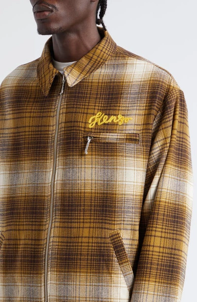 Shop Kenzo Plaid Zip Cotton Shirt Jacket In Dark Brown