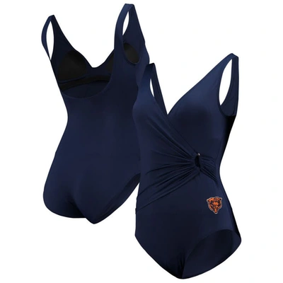 Shop Tommy Bahama Navy Chicago Bears Pearl Clara Wrap One-piece Swimsuit
