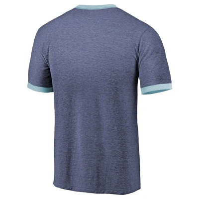 Shop Majestic Threads Heathered Deep Sea Blue Seattle Kraken Ringer Contrast Tri-blend T-shirt In Navy
