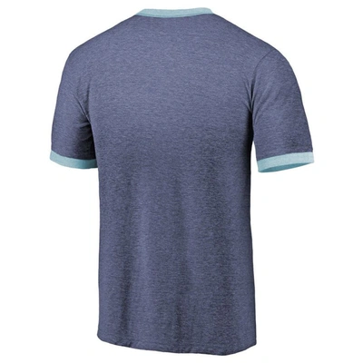 Majestic Threads Heathered Deep Sea Blue Seattle Kraken Ringer Contrast Tri-blend T-shirt In Navy