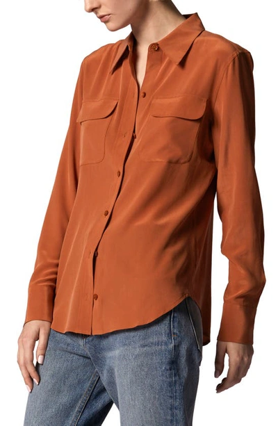 Shop Equipment Signature Slim Fit Silk Button-up Shirt In Russet Clay