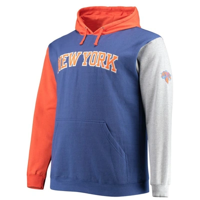 Shop Fanatics Branded Royal/orange New York Knicks Big & Tall Double Contrast Pullover Hoodie