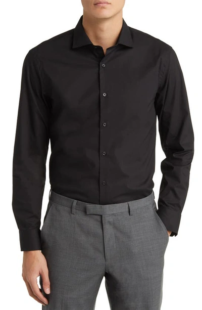 Shop Nordstrom Trim Fit Stripe Tech-smart Coolmax® Non-iron Dress Shirt In Black
