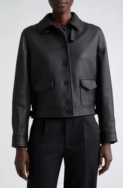 Shop Akris Lambskin Leather Bomber Jacket In 009 Black