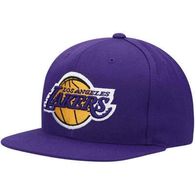 Shop Mitchell & Ness Purple Los Angeles Lakers Team Ground Snapback Hat