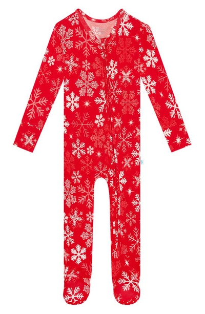 Shop Posh Peanut Zima Snowflake Fitted One-piece Footie Pajamas In Bright Red