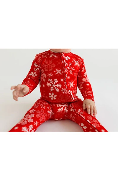 Shop Posh Peanut Zima Snowflake Fitted One-piece Footie Pajamas In Bright Red